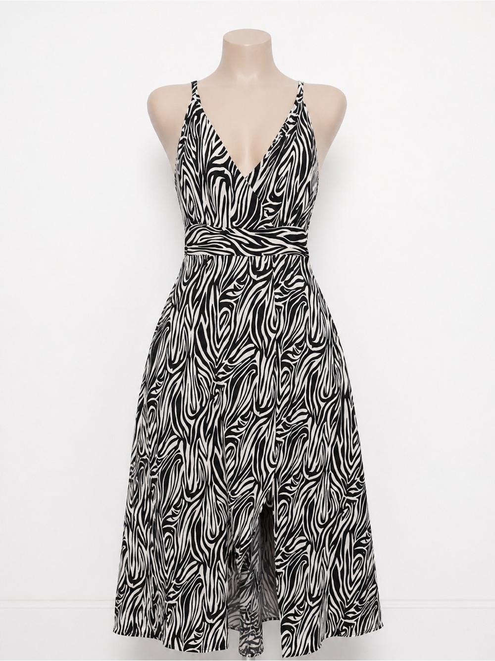 Sleeveless Black and White Zebra Print Maxi Dress